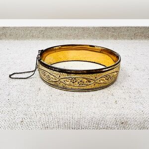 Antique Cheever Tweedy 12k Gold Filled Floral Accent Hinge Bangle Bracelet